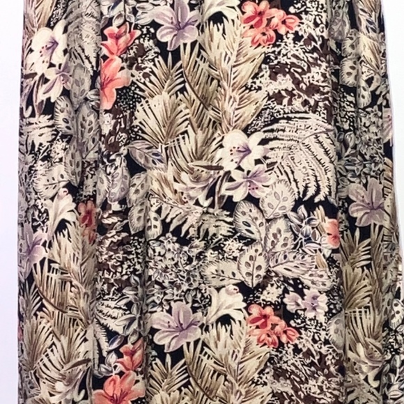 Brown and coral cool toned floral button down adjustable waist long dress - Picture 3 of 14